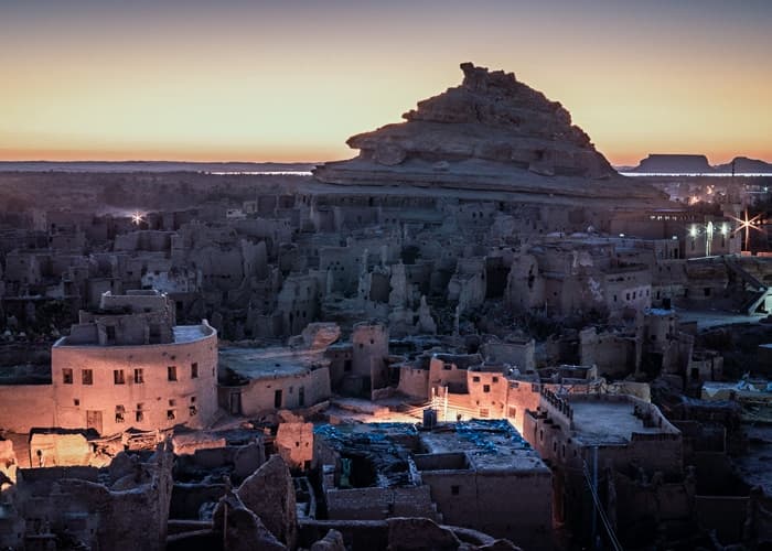 old town with sunset