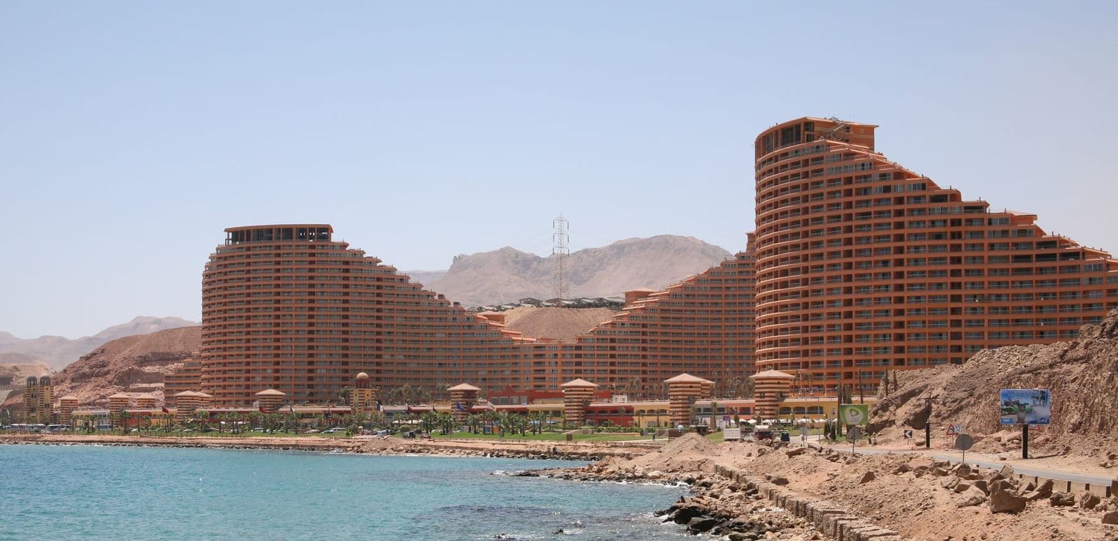 Hotels on the Red Sea shore at Ain Sokhna with the Galala mountains
