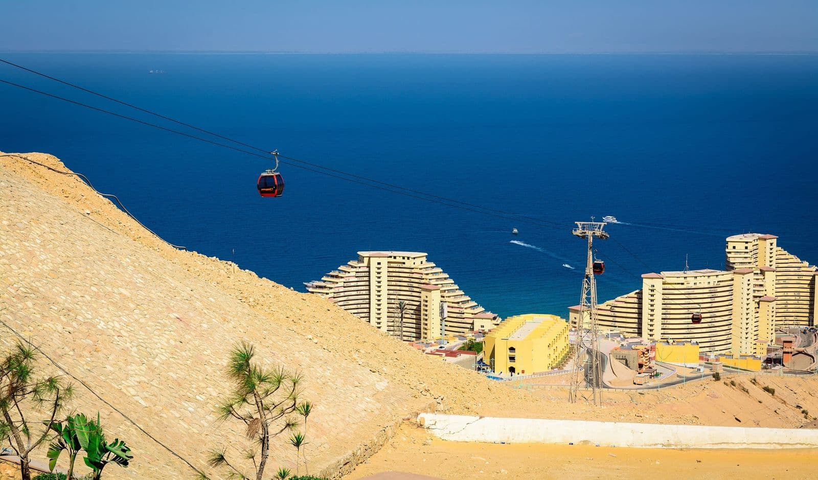 A cable car above the coast of Ain Sokhna on the Gulf of Suez