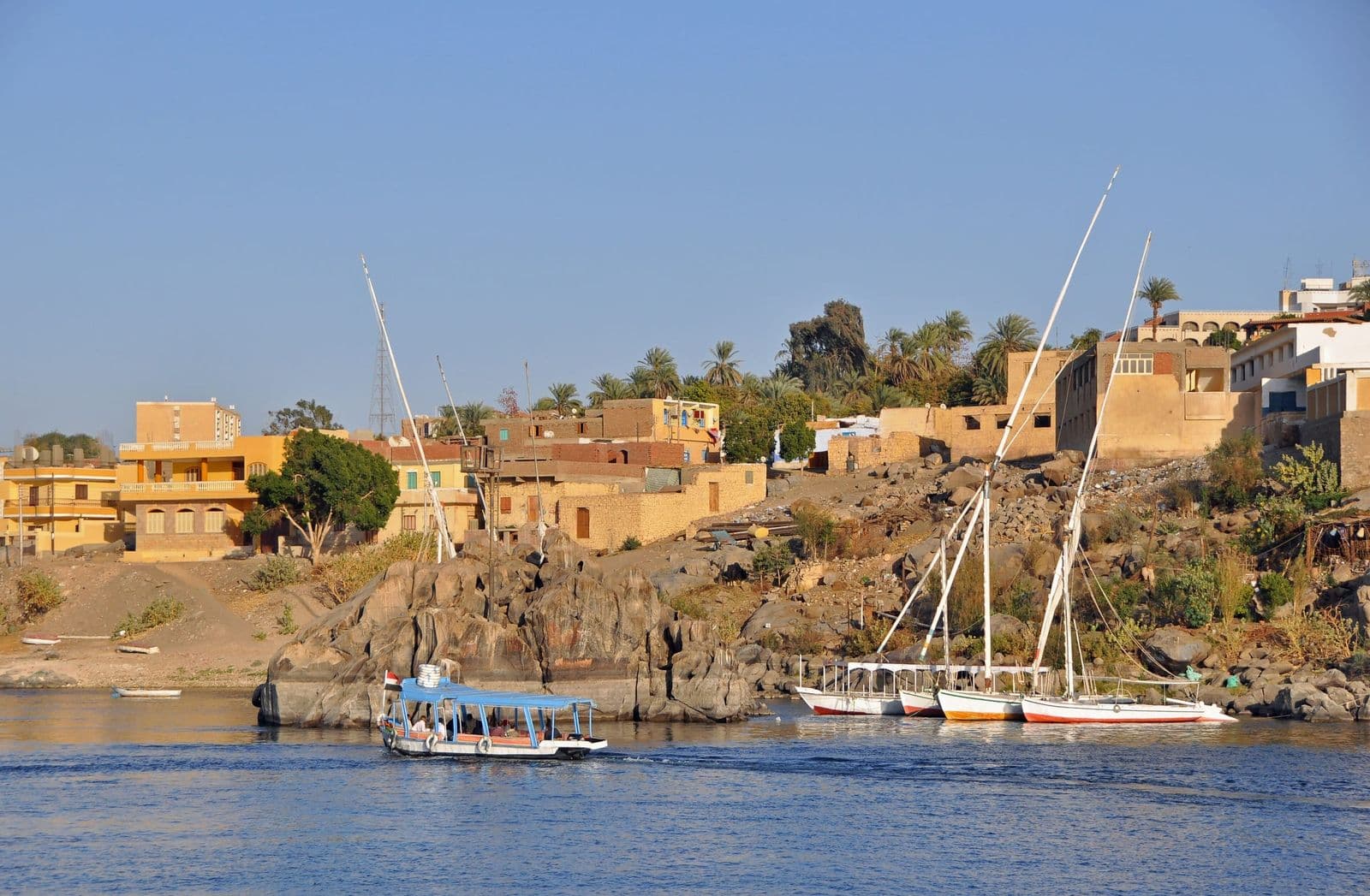 Boats moored at Elephantine Island in Aswan