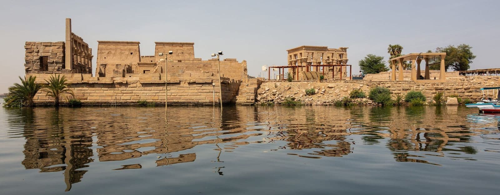 Philae Temple seen from a boat on the lake