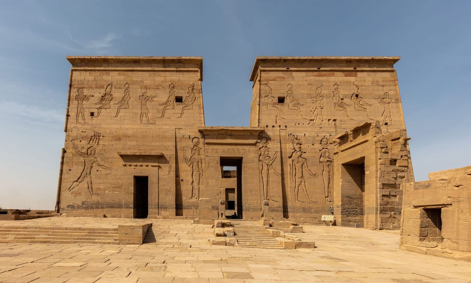 The carved pylon of the Temple of Isis at Philae