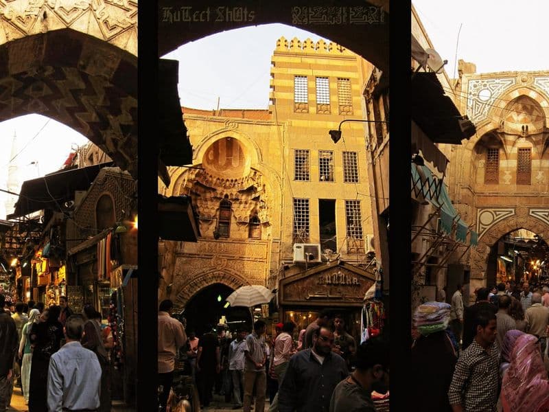 The busy lanes of the Khan el-Khalili bazaar in Cairo