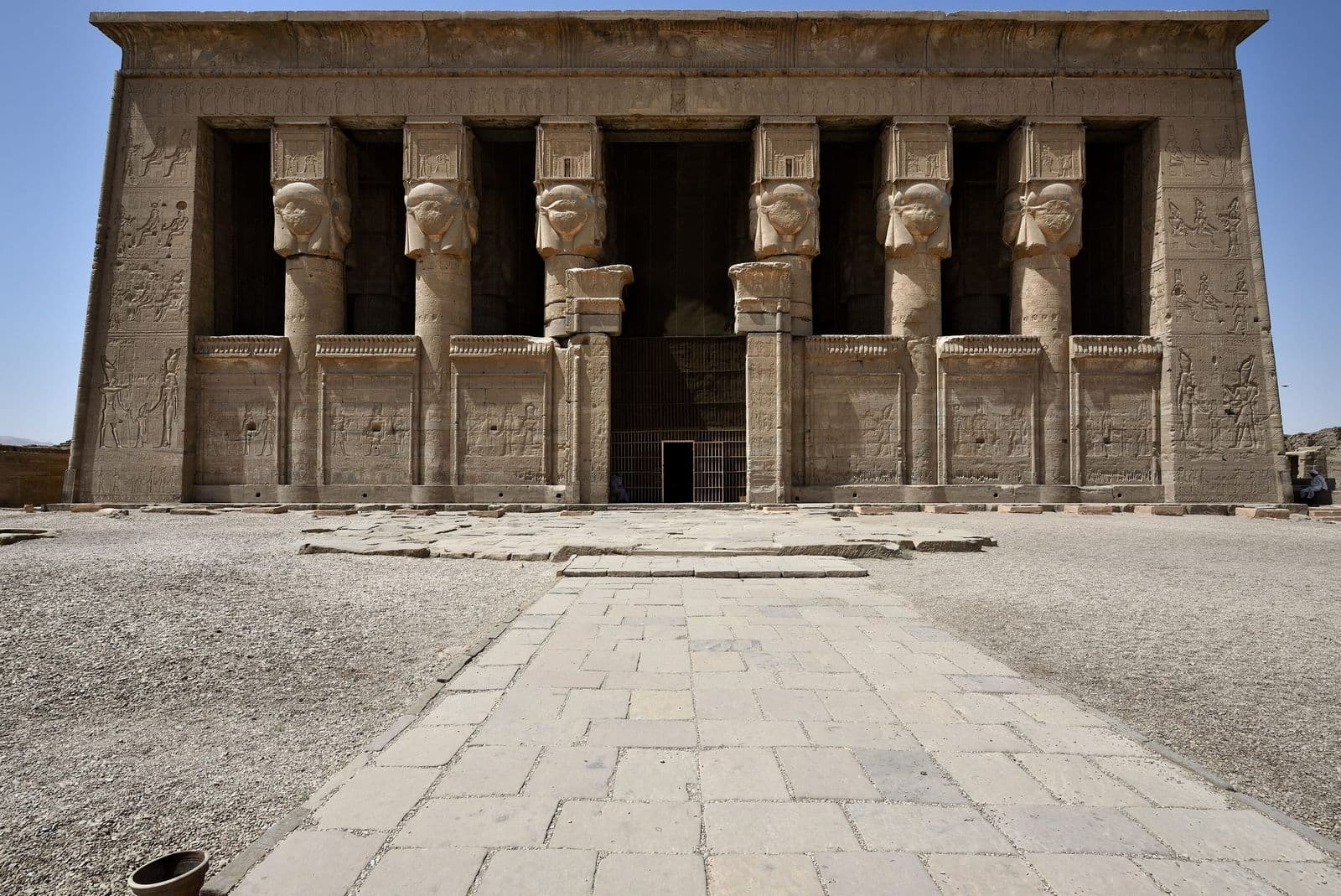 The facade of the Temple of Hathor at Dendera