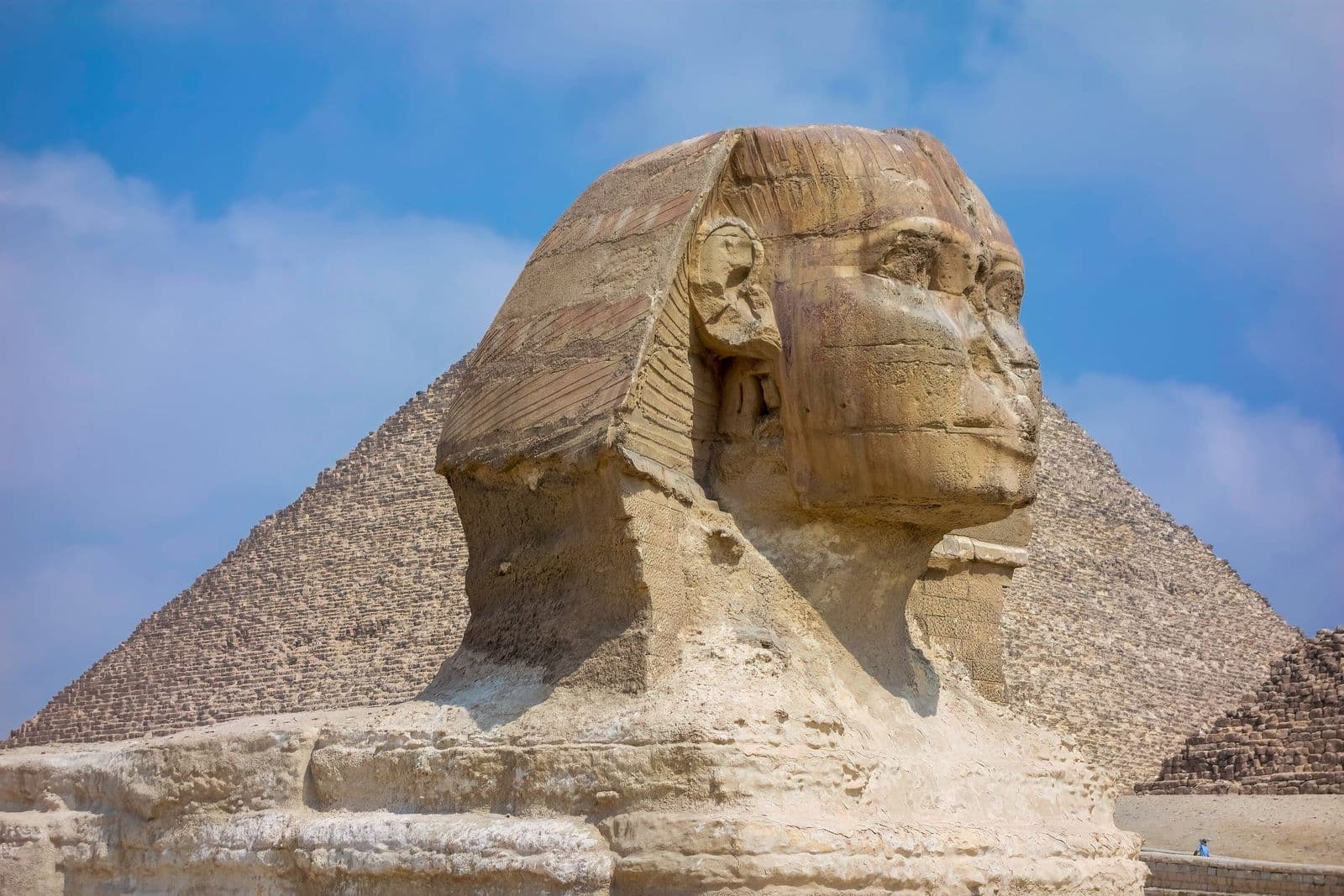 The Great Sphinx in front of the Pyramid of Khafre at Giza