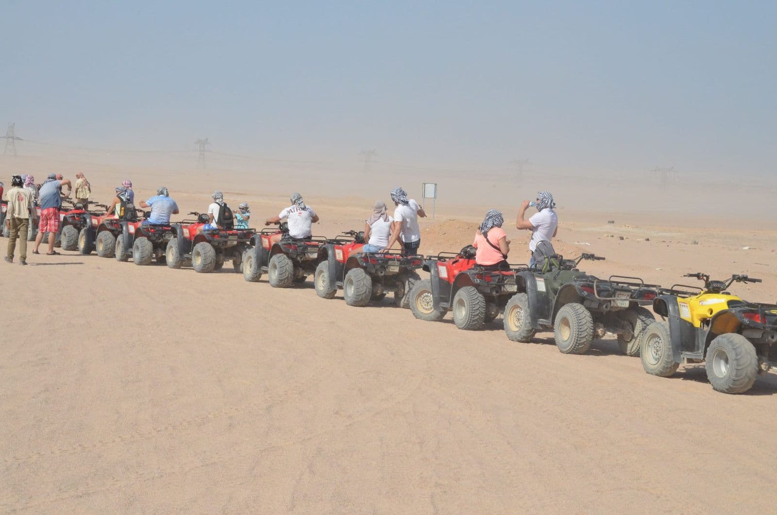 A line of quad bikes ready for a desert safari outside Hurghada