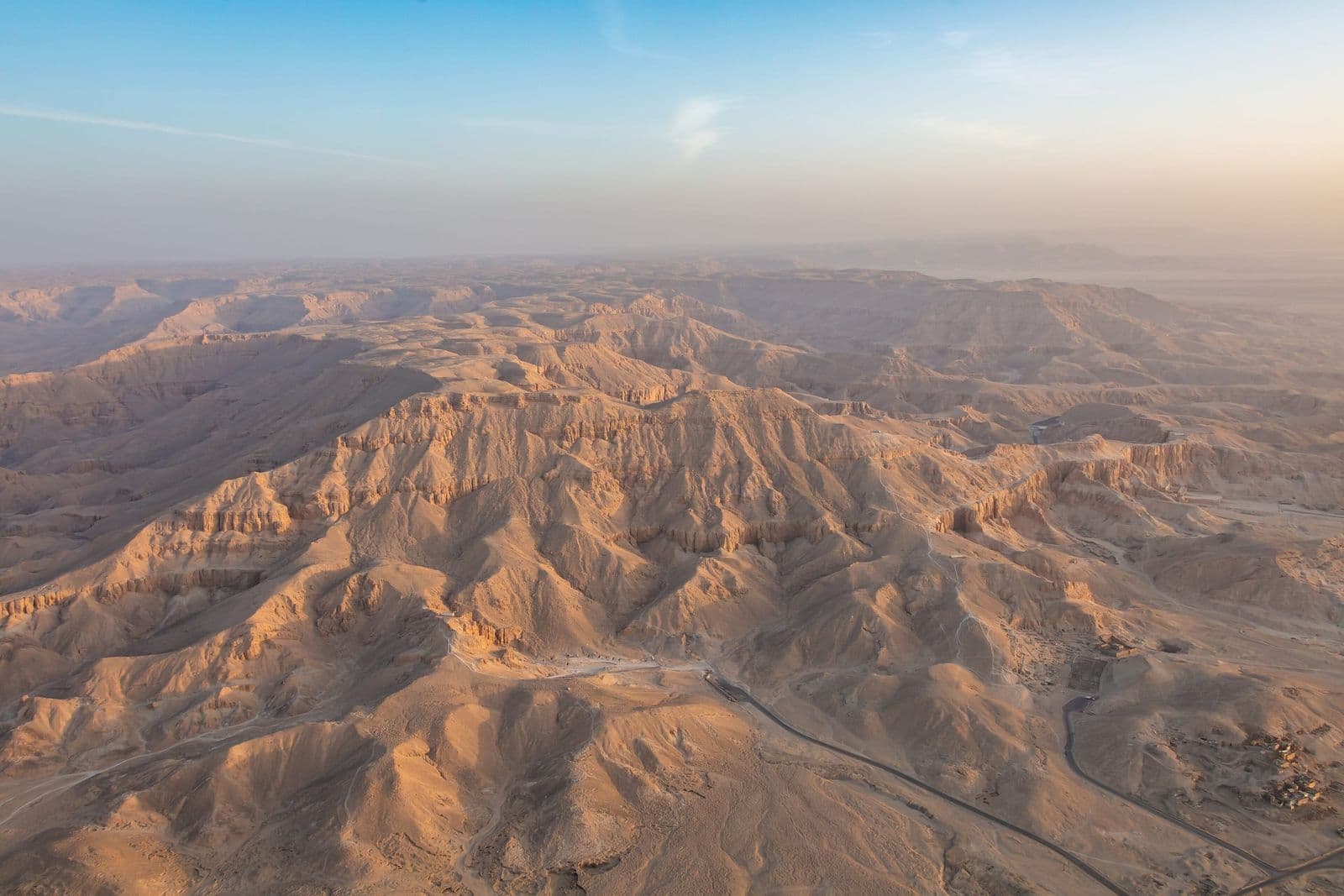 The Theban hills above the Valley of the Kings, seen from the air at sunrise