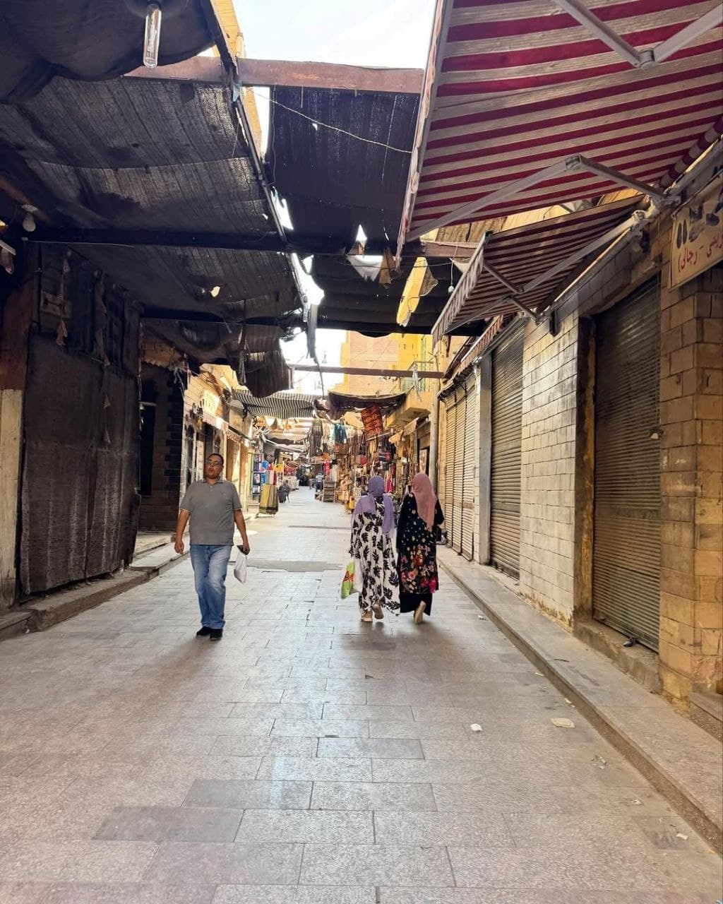 A shaded market lane near Khan el-Khalili in old Cairo