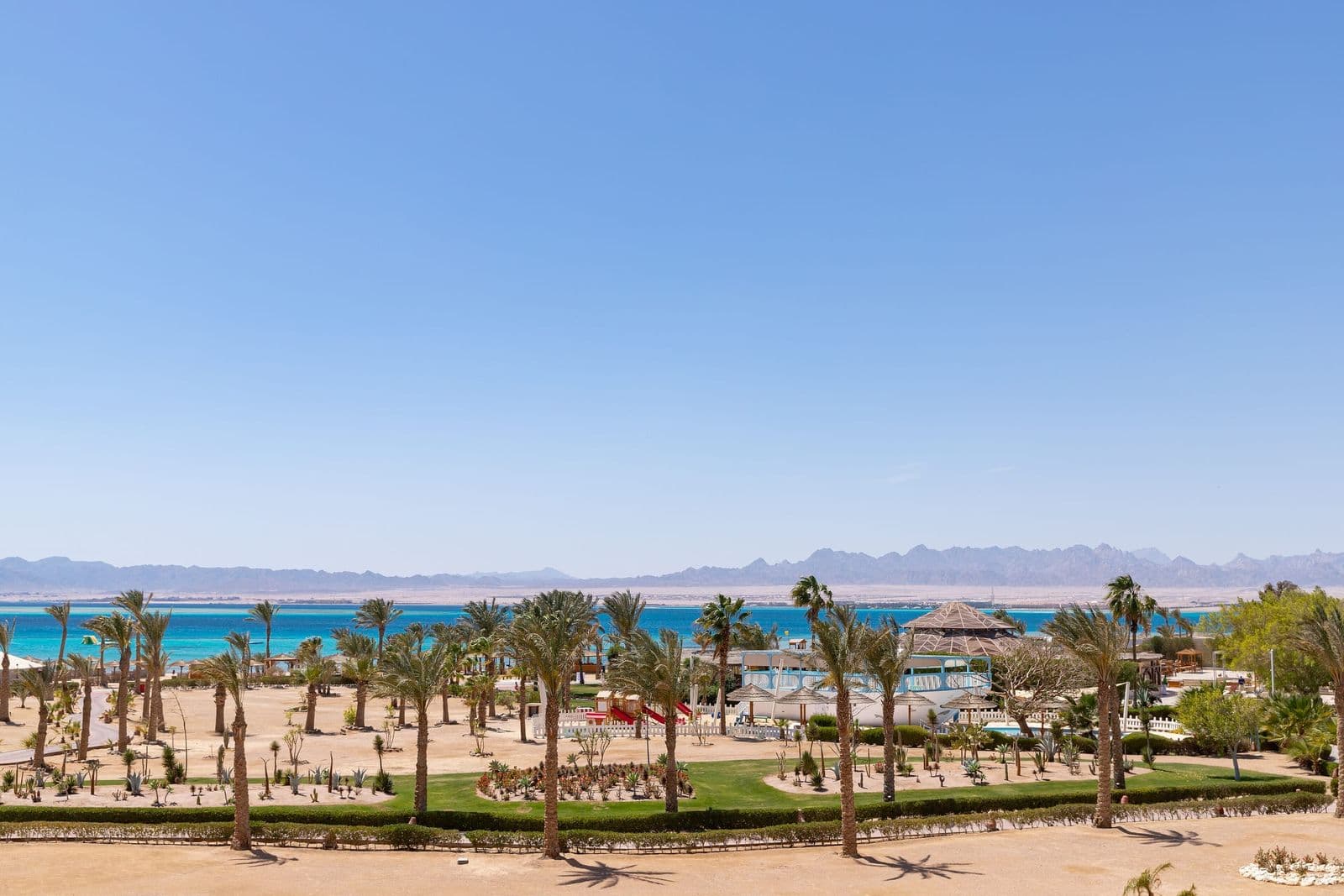 Palm gardens and the Red Sea at Soma Bay near Safaga
