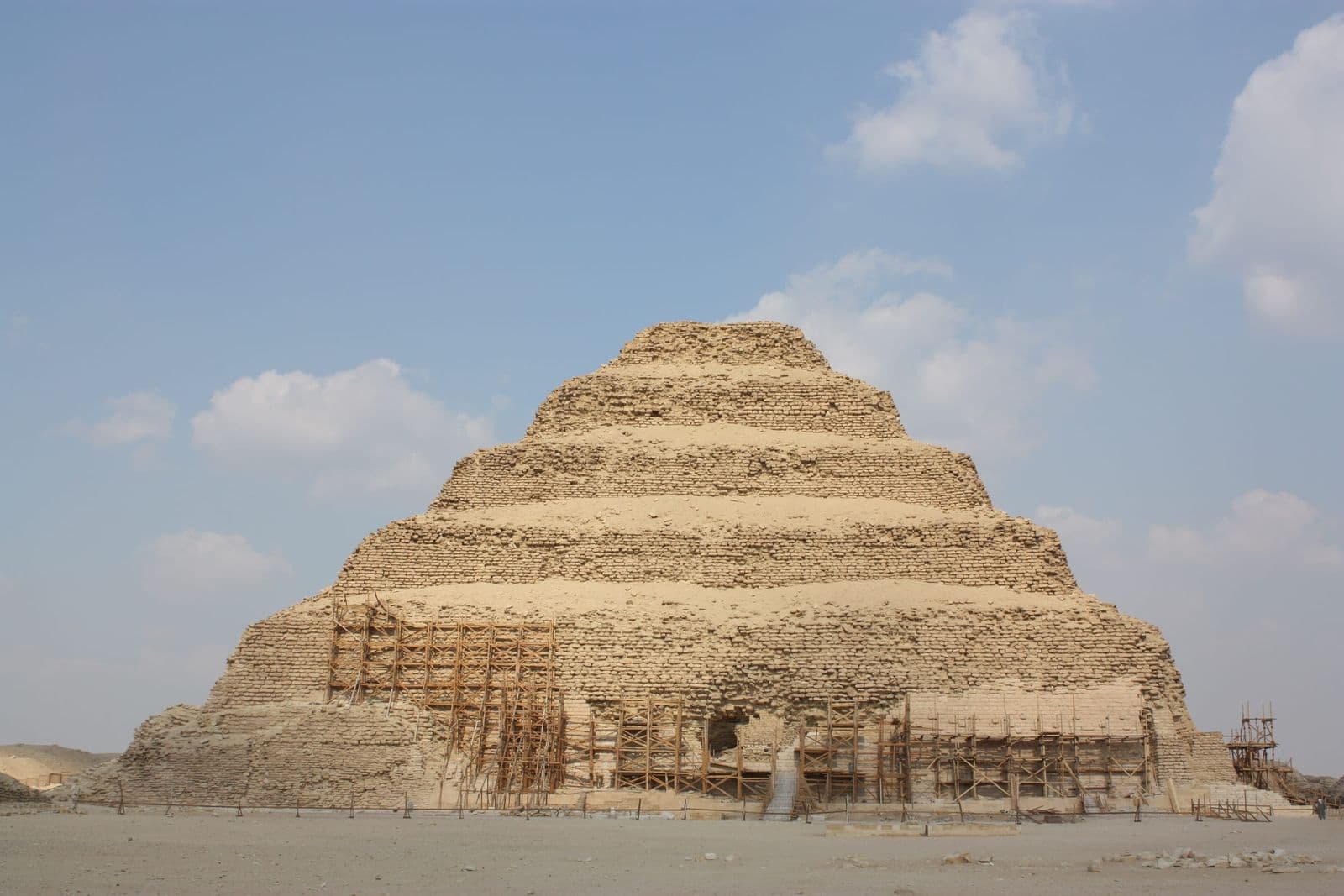 Front view of the six-step Pyramid of Djoser at Saqqara