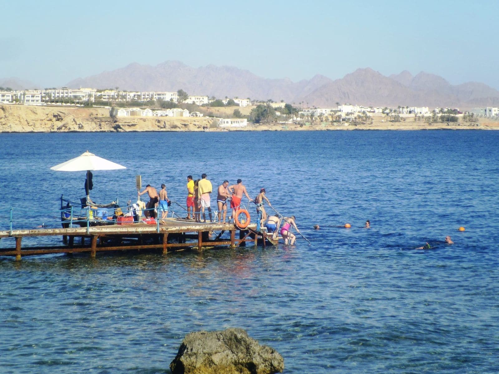 A jetty on the Red Sea with the Sinai mountains behind, Sharm El Sheikh