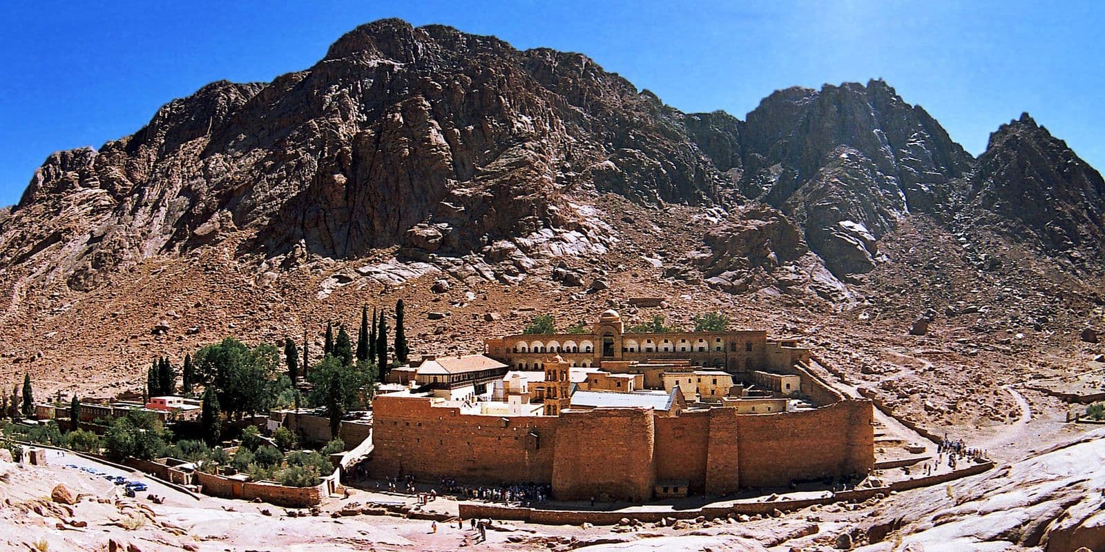 Saint Catherine's Monastery below the granite peaks of Sinai
