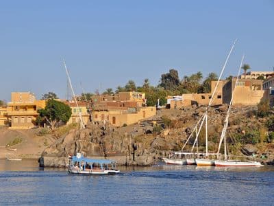 Boats moored at Elephantine Island in Aswan