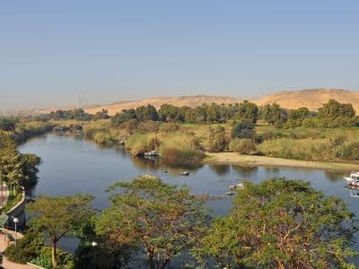 A wide view over the Nile and islands at Aswan
