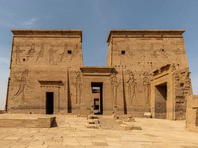 The carved pylon of the Temple of Isis at Philae