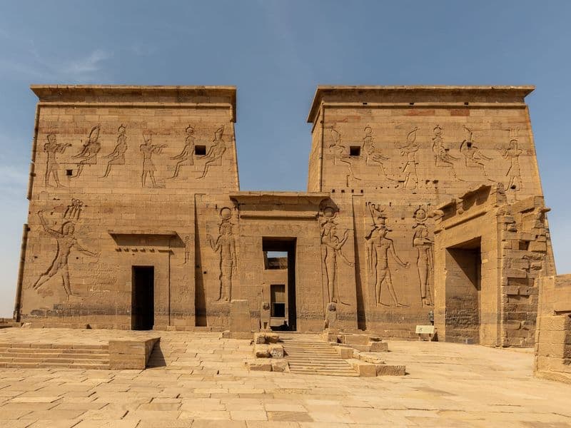 The carved pylon of the Temple of Isis at Philae