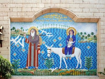 Mosaic of the Holy Family's flight into Egypt at the Hanging Church in Old Cairo