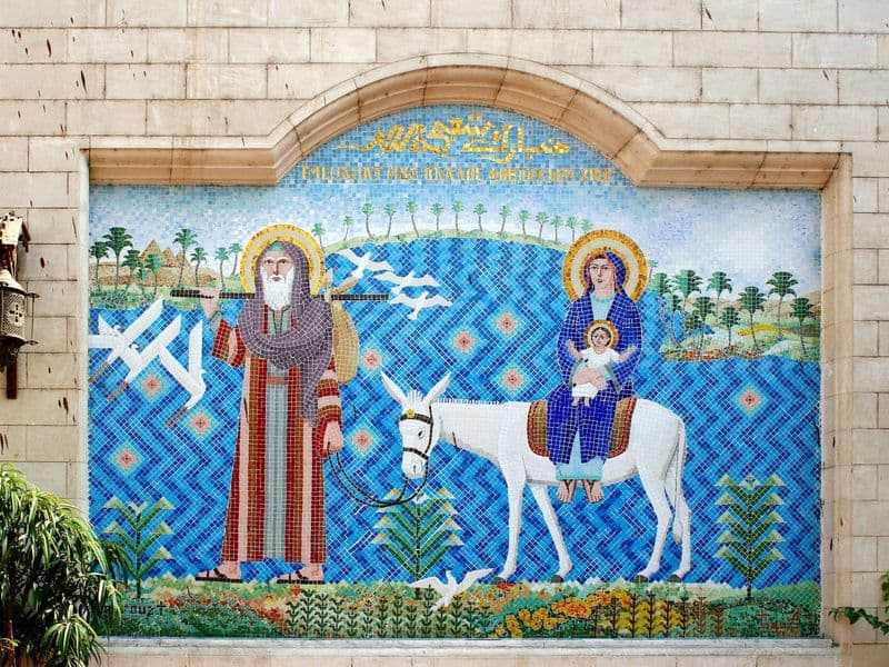 Mosaic of the Holy Family's flight into Egypt at the Hanging Church in Old Cairo