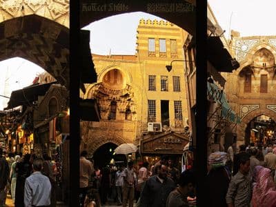 The busy lanes of the Khan el-Khalili bazaar in Cairo