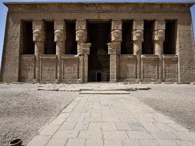 The facade of the Temple of Hathor at Dendera