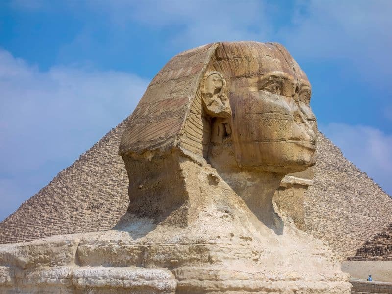 The Great Sphinx in front of the Pyramid of Khafre at Giza