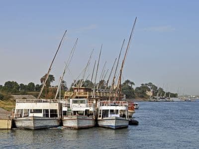 Dahabiya boats moored on the Nile at Luxor