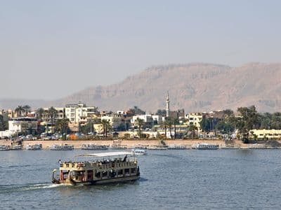 The Nile at Luxor with the West Bank hills behind