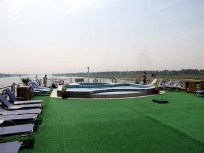 The sun deck and pool of a Nile cruise ship