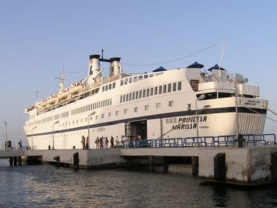 A cruise ship moored at the passenger pier in Port Said