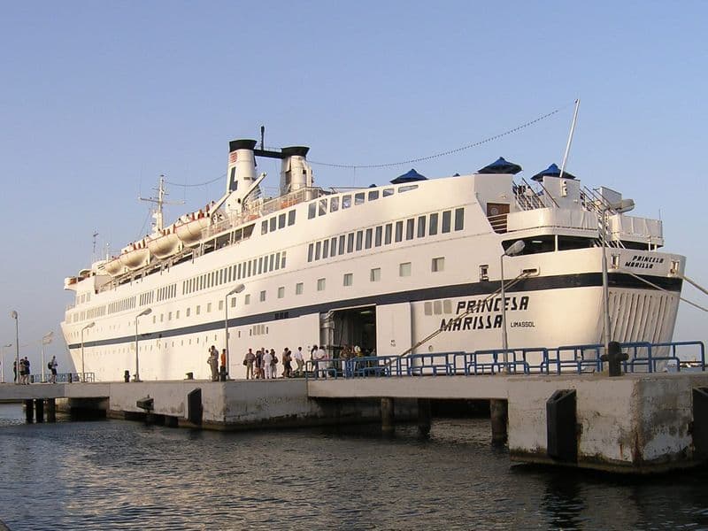 A cruise ship moored at the passenger pier in Port Said