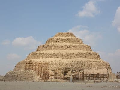 Front view of the six-step Pyramid of Djoser at Saqqara