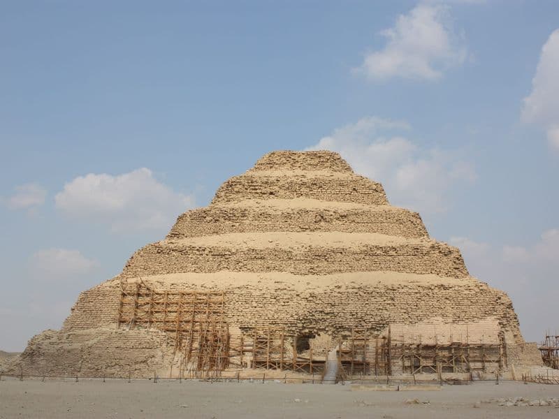 Front view of the six-step Pyramid of Djoser at Saqqara