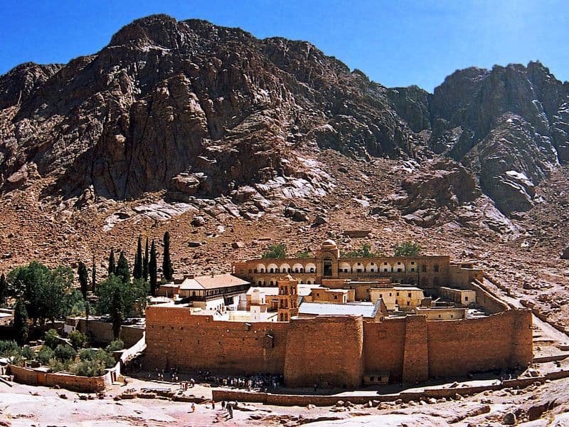 Saint Catherine's Monastery below the granite peaks of Sinai